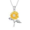wholesale 925 Sterling Silver Yellow Gold Plated Turquoise Cubic Zirconia Sunflower Pendant Necklace for Women Western s-0-0