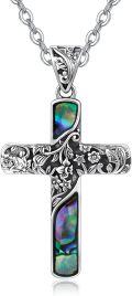 wholesale 925 Sterling Silver Abalone Shell Floral Cross Pendant Necklace for Women-0-0