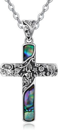 wholesale 925 Sterling Silver Abalone Shell Floral Cross Pendant Necklace for Women-Abalone Cross