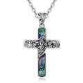 wholesale 925 Sterling Silver Abalone Shell Floral Cross Pendant Necklace for Women-0-0