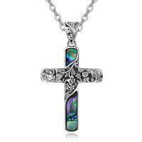wholesale 925 Sterling Silver Abalone Shell Floral Cross Pendant Necklace for Women-Abalone Cross