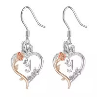 TOUPOP Sterling Silver Rose Heart Butterfly Initial Y Letter Drop Dangle Earrings-undefined