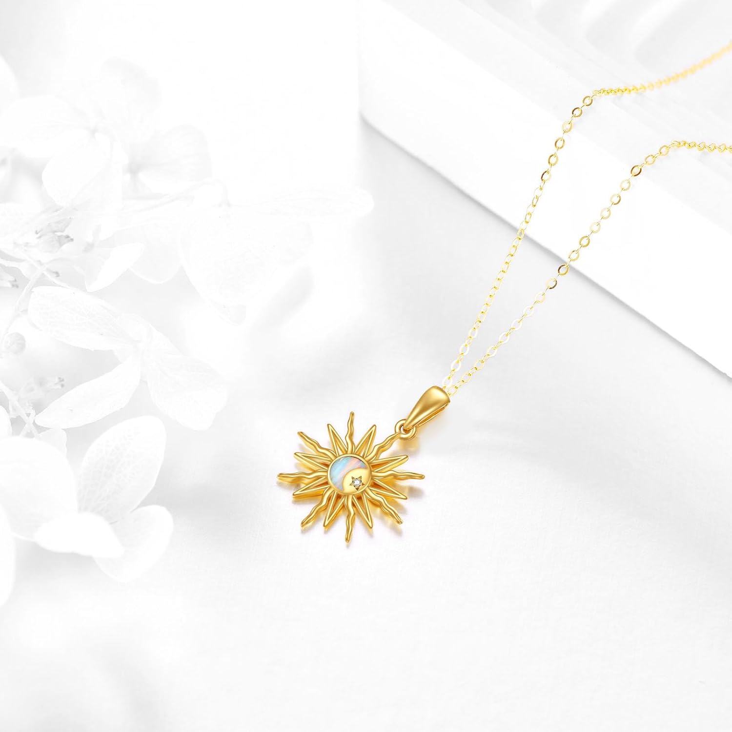 wholesale 14K Gold Opal Moonstone Starburst Pendant Necklace for Women-0-3