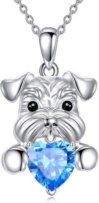 wholesale 925 Sterling Silver Blue Crystal Love Heart Dog Necklace for Women Girls Gifts Animal Charm Pendants Jewelry Set-E-Schnauzer