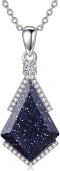 wholesale 925 Sterling Silver Cubic Zirconia Accent Triangle Pendant with Lapis Lazuli and Blue Stone Elements Necklaces-0-12