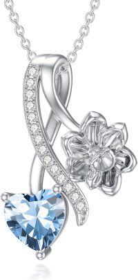 wholesale 925 Sterling Silver Birthstone Flower Necklace 12 Month Birth Flower Pendant for Women Christmas Birthday Jewelry-03-March-Daffodil