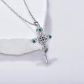 wholesale 925 Sterling Silver Cross with Snake and Emeralds Pendant Necklace for Women Gothic Halloween Jewelry-0-1