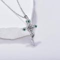 wholesale 925 Sterling Silver Cross with Snake and Emeralds Pendant Necklace for Women Gothic Halloween Jewelry-0-1