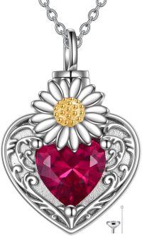 wholesale 925 Sterling Silver Heart-Shaped Red Crystal and Gold Daisy Pendant Keepsake Urn Necklace with Funnel & Fill Tool - Memorial s for Women-Daisy Urn Necklace
