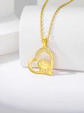 TOUPOP 14K Gold Crystal Elephant Heart Necklace For Women-0-4