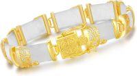 wholesale 18kt Gold Plated Sterling Silver Jade Bracelet for Women Fine Jewelry Gift-8.5 Inches A5-White Jade-Gold