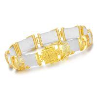 wholesale 925 Sterling Silver Green Jade Link Bracelet Wholesale With Intricate Clasp Design-8.5 Inches A5-White Jade-Gold