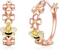 wholesale Rose Gold 925 Sterling Silver Bee and Flower Design Huggie Hoop Earrings  for Women-Bee