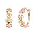 wholesale Rose Gold 925 Sterling Silver Bee and Flower Design Huggie Hoop Earrings  for Women-0-0