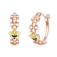 wholesale Rose Gold 925 Sterling Silver Bee and Flower Design Huggie Hoop Earrings  for Women-Bee