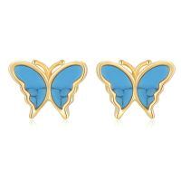 wholesale 14k Gold Turquoise Butterfly Stud Earrings For Women-Turquoise