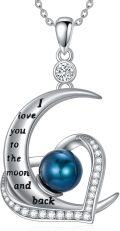 wholesale 925 Sterling Silver Moon & Blue Pearl Pendant Necklaces for Women - Love You to the Moon and Back-0-0