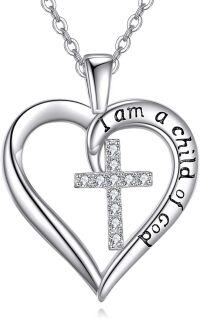 wholesale 925 Sterling Silver Heart-Shaped Cross and Sea Turtle Pendant Necklace for Women Girls  45cm Chain Length-heart cross necklace