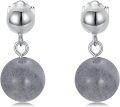 wholesale 925 Sterling Silver Grey Stone Round Ball Stud Dangle Drop Earrings for Women and Girls Birthdays Gift Ideas-0-0