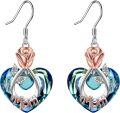 wholesale 925 Sterling Silver Blue Crystal Rose Heart Mom Drop Earrings-0-0