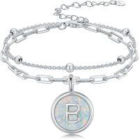 wholesale 925 Sterling Silver & Opal Initial Bracelet - Personalized Elegant Dainty Jewelry Gift-B