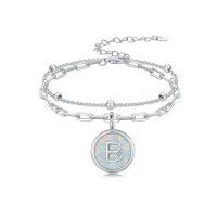 wholesale 925 Sterling Silver Chain Link Bracelet With B Opal Pendant-B