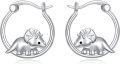 wholesale 925 Sterling Silver Triceratops Dinosaur Hoop Earrings - Cute Animal Design Lightweight Studs for Kids Teenagers and Adults Gift Idea-0-0
