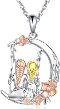 wholesale 925 Sterling Silver Moonstone Two Sisters Swinging Flowers Pendant Necklace-2 Sisters