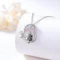 wholesale 925 Sterling Silver Cat and Girl Moonstone Heart Pendant Necklace - Cute  for Women & Girls-0-1