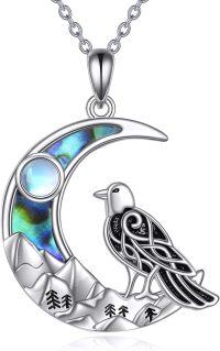 wholesale 925 Sterling Silver Moonstone & Abalone Shell Pendant with Bird and Mountains Design Necklace-Raven