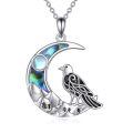 wholesale 925 Sterling Silver Moonstone & Abalone Shell Pendant with Bird and Mountains Design Necklace-0-0