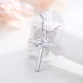 wholesale 925 Sterling Silver Blue Topaz Birthstone Cross Pendant Necklaces Wholesale for Women Girls Birthday Gifts Jewelry Accessories 43mm x 68mm-0-4