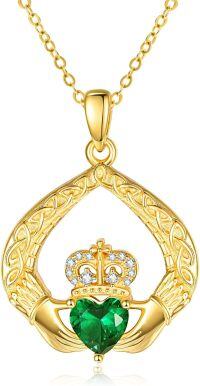 wholesale 925 Sterling Silver Claddagh Birthstone Pendant Necklaces for Women-05 May - Emerald