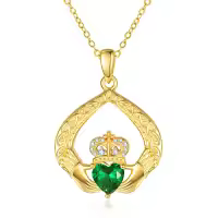 wholesale 925 Sterling Silver Claddagh Birthstone Pendant Necklaces for Women-05 May - Emerald