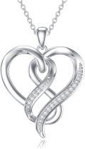 wholesale 925 Sterling Silver 14K White Gold Plated Double Heart Pendant with Diamonds and Chain for Women's s-0-0