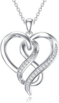 wholesale 925 Sterling Silver 14K White Gold Plated Double Heart Pendant with Diamonds and Chain for Women's s-Infinity Heart Necklace-03
