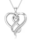wholesale 925 Sterling Silver 14K White Gold Plated Double Heart Pendant with Diamonds and Chain for Women's s-0-0