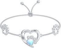 wholesale 925 Sterling Silver Heart Paw Print Opal Stone Adjustable Bolo Bracelet-Paw Print Bracelet
