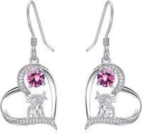 wholesale 925 Sterling Silver Pink Crystal Heart Highland Cow Drop Earring 4cm Long-0-10-October