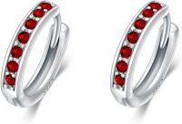 wholesale 925 Sterling Silver 925 Sterling Silver Cubic Zirconia Austrian Crystals Birthstone Huggie Hoop Earrings-15mm-7 Jul.(Ruby)