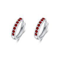 wholesale 925 Sterling Silver Colorful Gemstone Huggie Hoop Earrings-15mm-7 Jul.(Ruby)