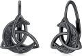 wholesale 925 Sterling Silver Black Triquetra Trinity Knot Moon Stud Earrings - Vintage  for Her-0-0