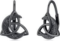 wholesale 925 Sterling Silver Black Triquetra Trinity Knot Moon Stud Earrings - Vintage  for Her-R-Black Hoop celtic