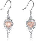 wholesale 925 Sterling Silver Heart Tennis Racquet Drop Dangle Earrings Sports Gift for Women-0-0