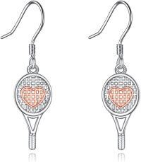 wholesale 925 Sterling Silver Heart Tennis Racquet Drop Dangle Earrings Sports Gift for Women-Tennis Racket Earrings