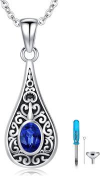 wholesale Sterling Silver Teardrop Urn Necklace for Ashes Men Women-04-09-Teardrop-September-04-09-Teardrop-September+Text-04-09-Teardrop-September+Text-04-09-Teardrop-September