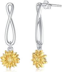 wholesale 925 Sterling Silver Infinity Sunflower Dangle Drop Earrings for Women Girls Graduation Gifts-Drop Sunflower Earrings