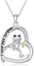 wholesale 925 Sterling Silver Frog Heart Pendant Necklace with Cubic Zirconia and Gold Accents for Women-0-0