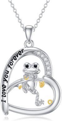 wholesale 925 Sterling Silver Frog Heart Pendant Necklace with Cubic Zirconia and Gold Accents for Women-Frog-Heart