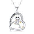 wholesale 925 Sterling Silver Two Tone Frog Heart Pendant Necklace Cubic Zirconia I Love You Forever-0-0